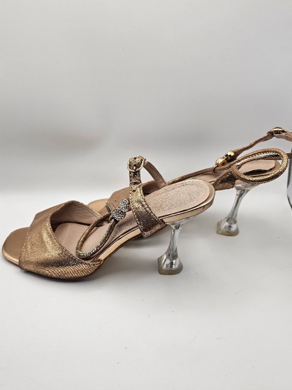 Patrizia by Spring Step “Tioanna” Rose Gold Rhinestone Clear‑Heel Sandals, Sz 6 - Picture 4 of 6